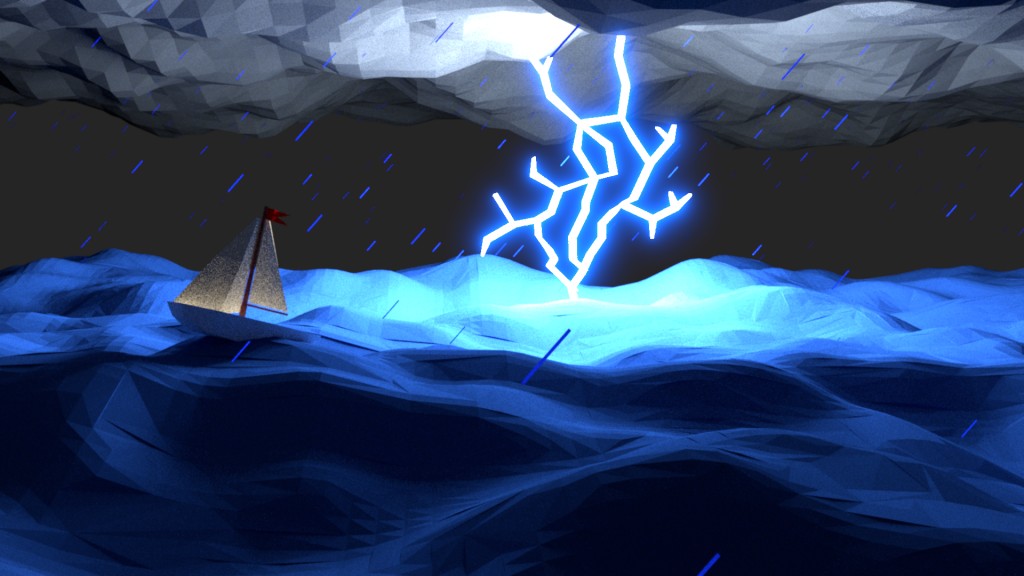 Low-poly Sailboat in storm scene preview image 5